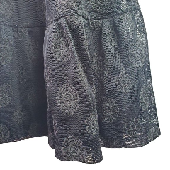 ASOS Embroidered Black Flower Mesh Lined Babydoll Short Puff Sleeve Dress, Sz 4 - Picture 6 of 9